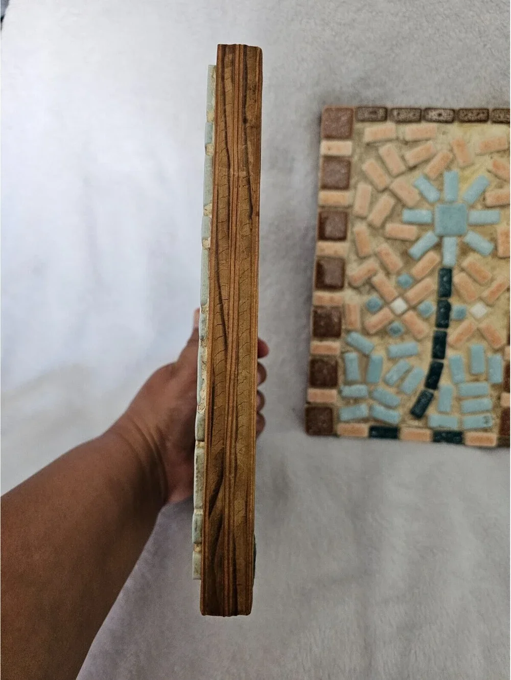 (2pc) Vintage Handmade Mosaic Art Pieces Decoration Multicolor Grout Base Wood